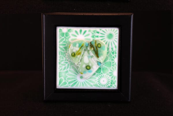 Fused Green Heart Glass in Frame