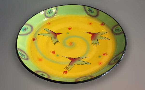 Large Yellow Green serving plate With Hummingbirds