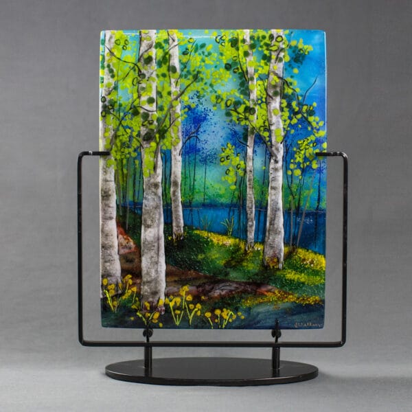 Moody Blues Fused Glass design in Stand