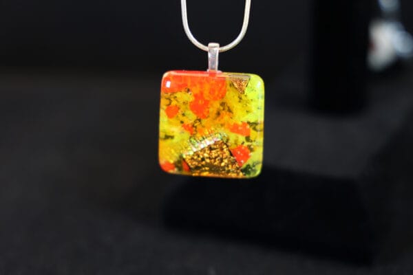 Orange Gold Glass pendant on sterling chain