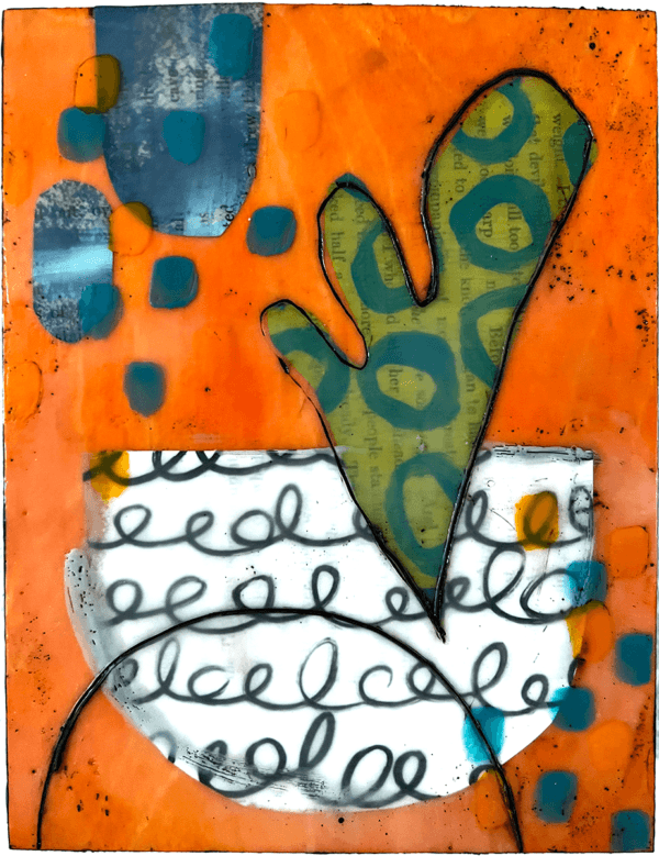 Kale Salad – Mixed Media Encaustic Collage