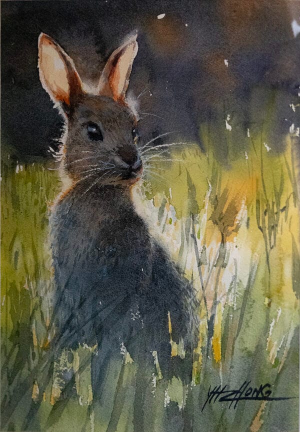 Watercolor painting of a rabbit