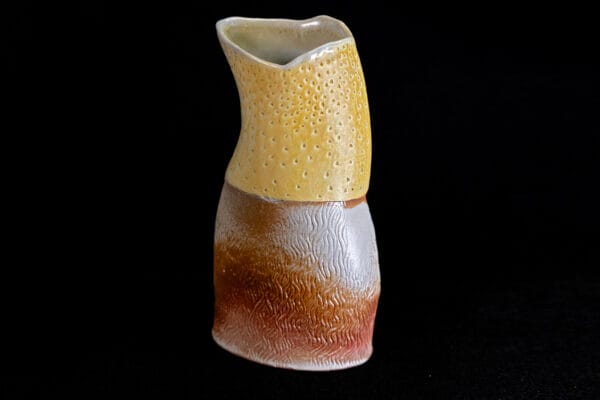 Shorter, Salt-fired white, rust, tan vase