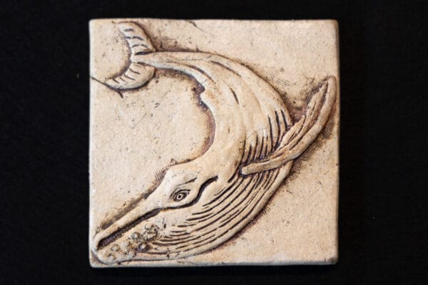 Whale ceramic art tile by Tony Furtado.